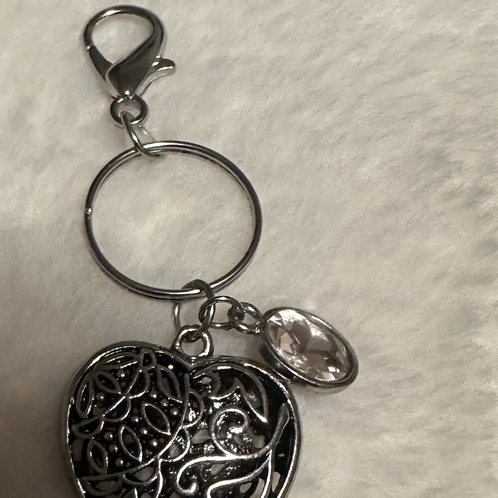Silver Heart Keychain with Crystal Charm